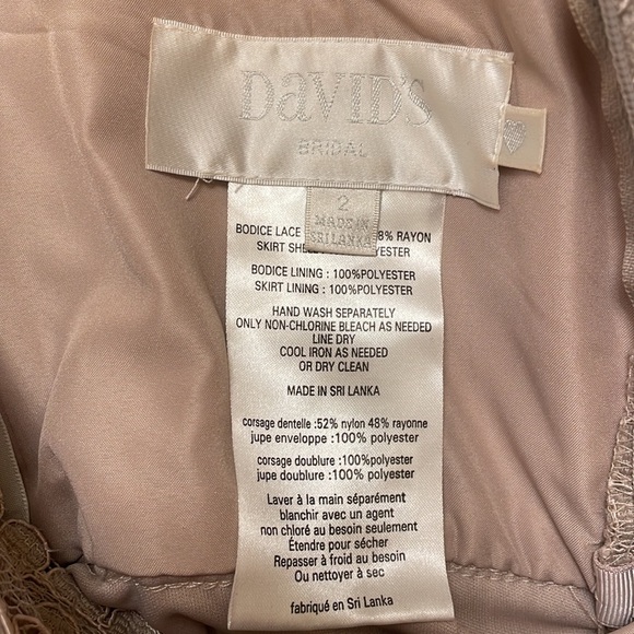 david's bridal taupe bridesmaid dress David's Bridal Gold Metallic Taupe Lace and Mesh Long Strapless Dress   Sonderleigh